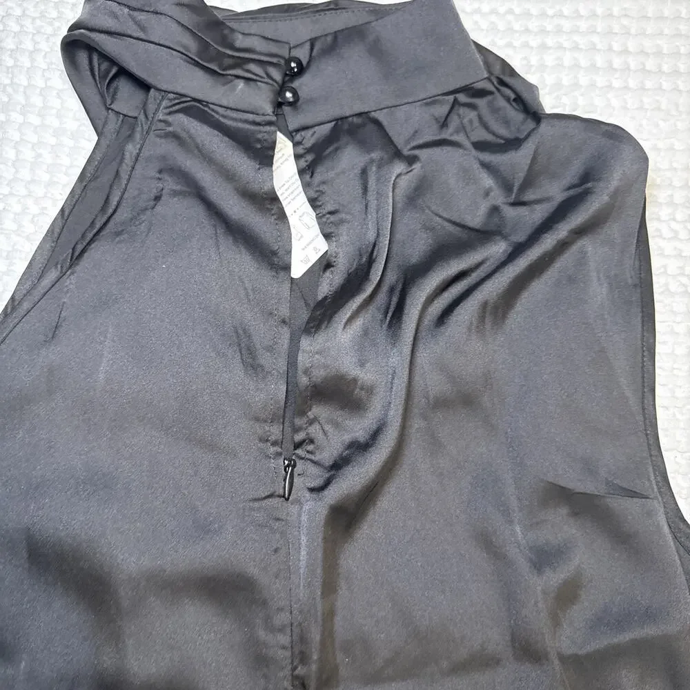 BTFBM Womens Satin Mock Neck Sleeveless Summer Shorts Romper Solid Black Lg NWT